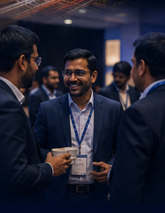 Healthcare executives networking at a business summit